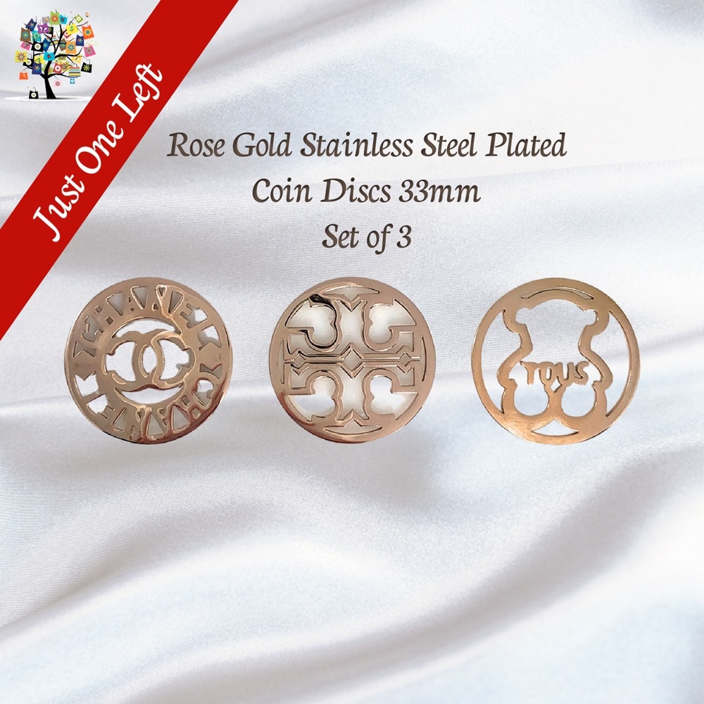 Coin Discs Set of 3 Rose Gold Plated Stainless Steel 33mm